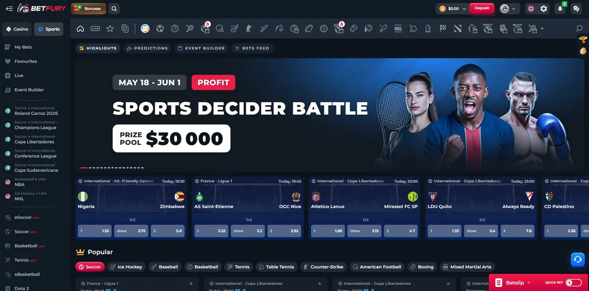 Betfury sportsbook promo banner