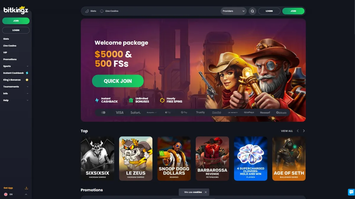 Screenshot of the Bitkingz crypto casino homepage.