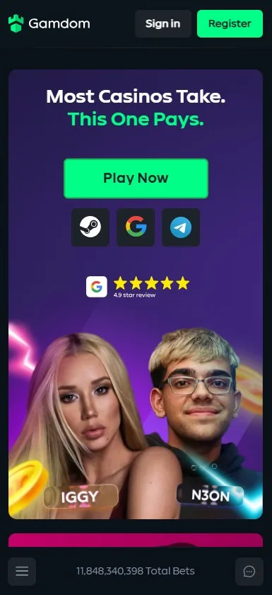 Mobile view of Gamdom
