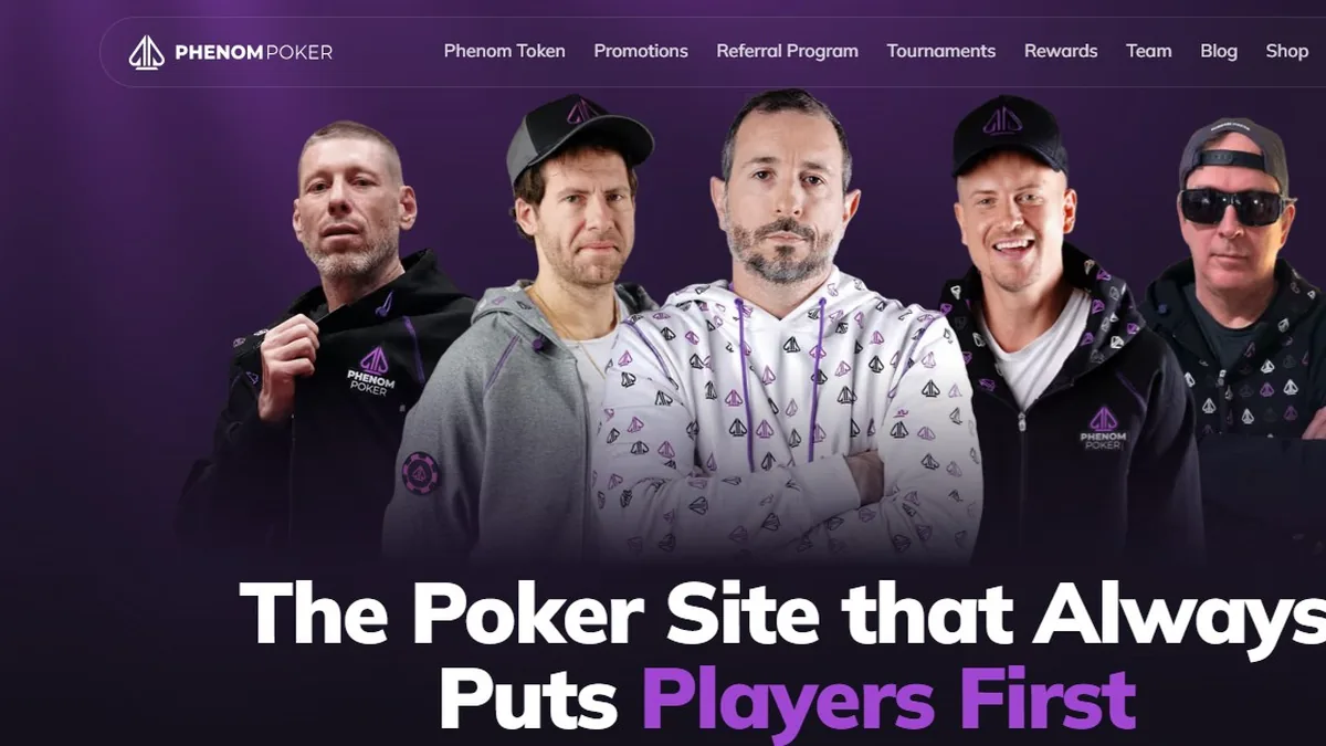 Screenshot of the Phenom Poker crypto casino homepage.