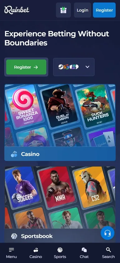 Mobile view of Rainbet