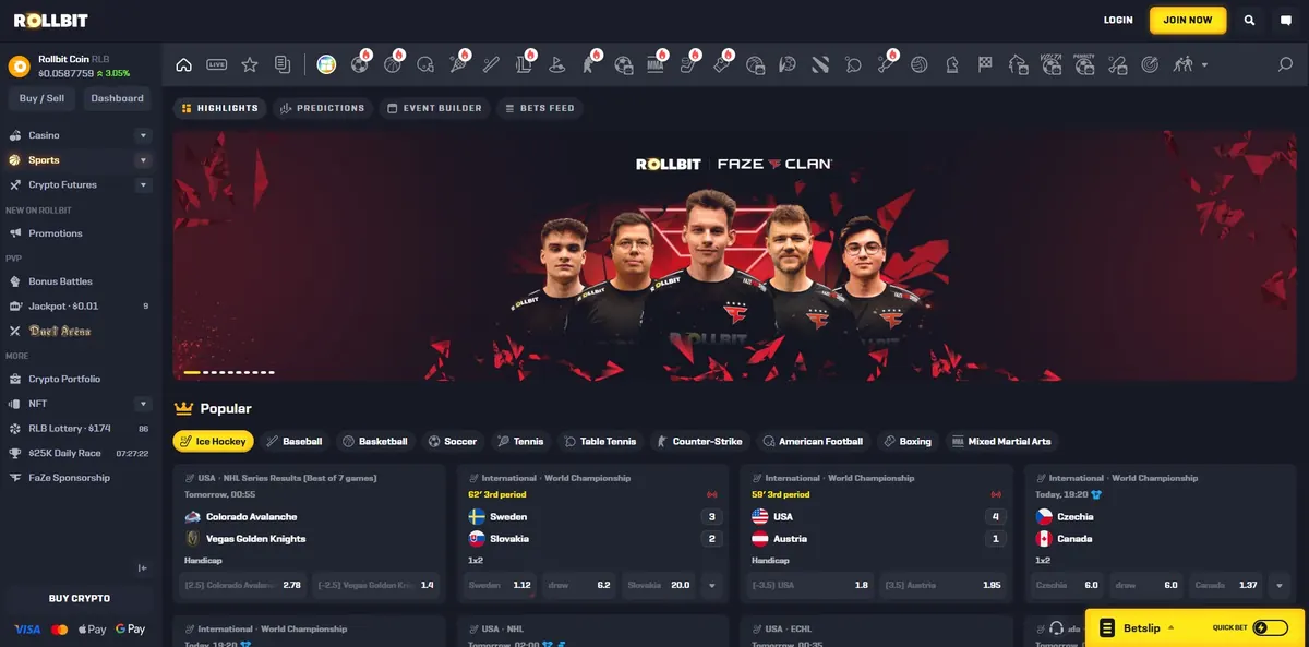 Rollbit sportsbook promo banner