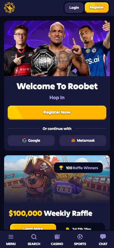 Mobile view of Roobet