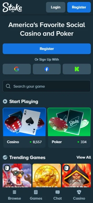 Mobile view of Stake.us